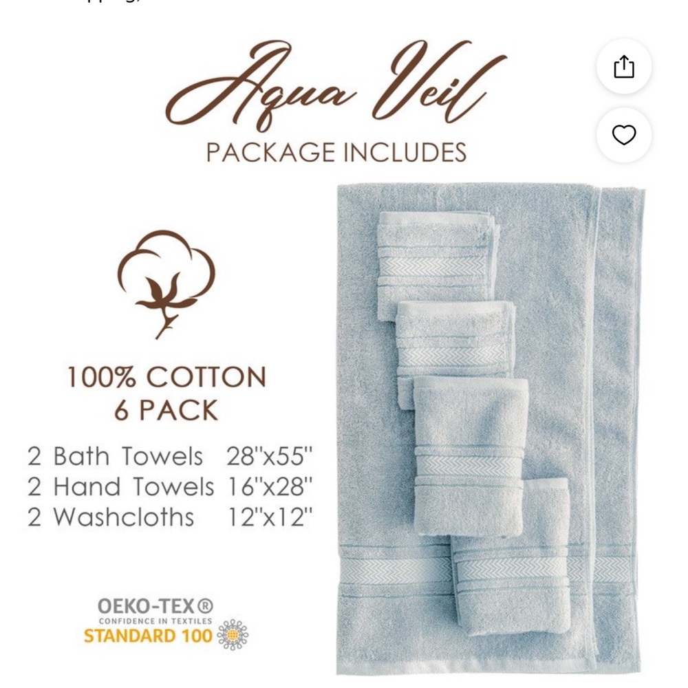 Towels 6 Pack Luxury Towel Set, 600 GSM 100% Ring Spun Cotton Highly Absorbent - Picture 3 of 5